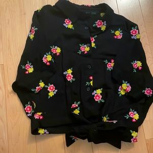 Forever 21 embroidered floral cropped polo